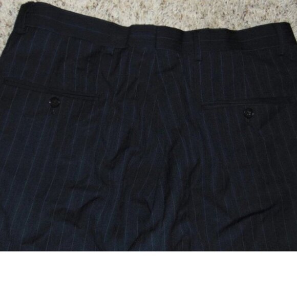Mens Dress Pants Wool Black Pin Striped 34x34 Flat Front Suit Pants Axcess - Picture 4 of 4